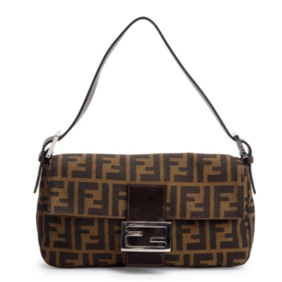 Fendi FF Zucca Canvas Leather Baguette Shoulder Bag - Picture 1 of 16